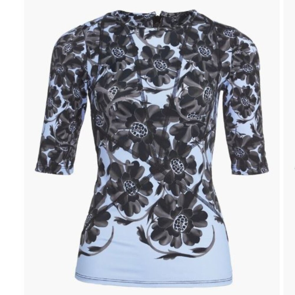Cynthia Rowley sky blue black floral wetsuit rash guard Medium Small Made in USA